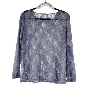Silver Floral Lace Layering Longsleeves Top with Stretch. LG ~ New !!!